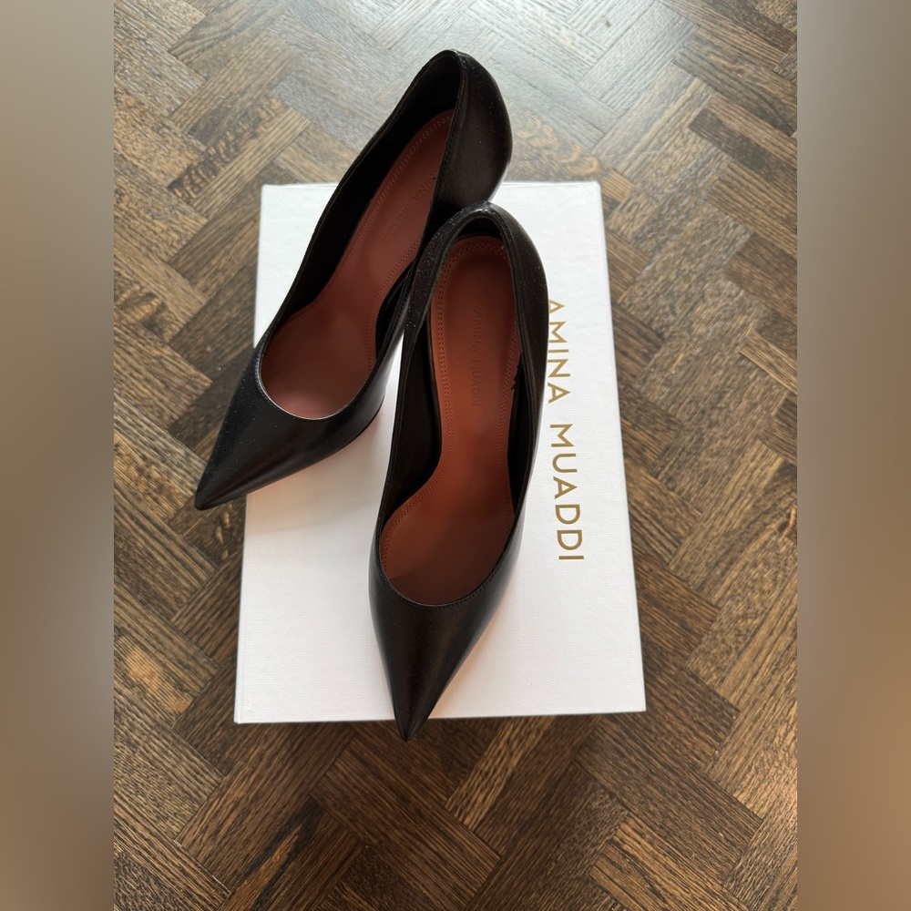🔥Amina Muaddi | Black Pointed Ami Pump Heels